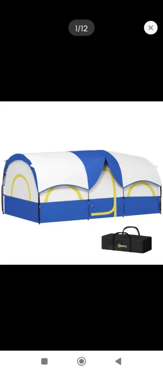 Tienda de campaña azul y blanca