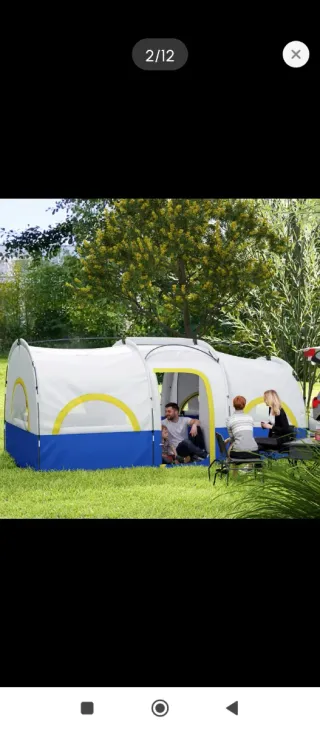 Tienda de campaña azul y blanca