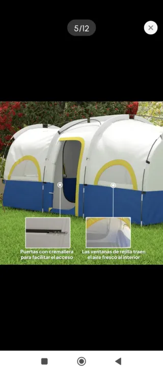 Tienda de campaña azul y blanca