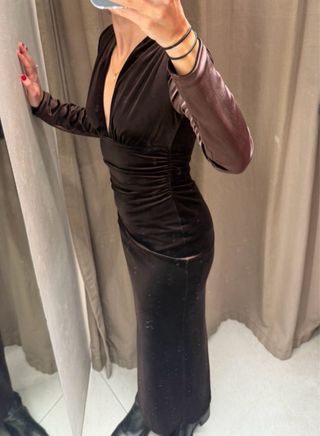 Vestido Midi Zara Marrón Oscuro Talla XS