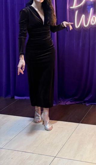 Vestido Midi Zara Marrón Oscuro Talla XS