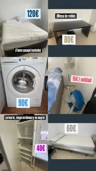 Mesa roble, cama canapé, lavadora, armario...