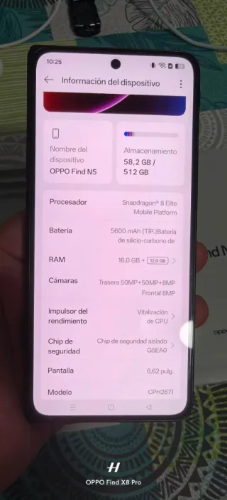 Oppo Find N5 512GB 16GB + 12 RAM ojo es un gama al