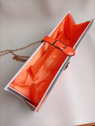 Bolso Clutch Revista Naranja Cadena Dorada