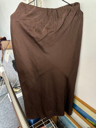 Falda Massimo Dutti Raso Marrón