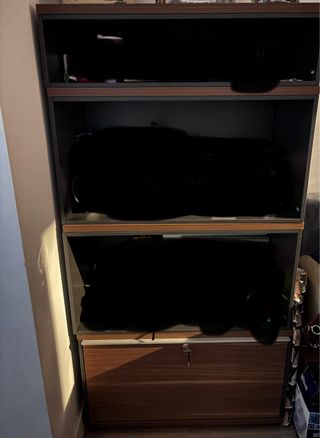 Mueble salón estanterías madera y metal