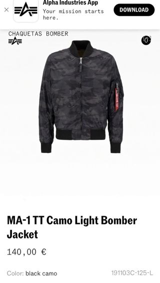 Chaqueta Bomber MA-1 TT Camo | Talla S