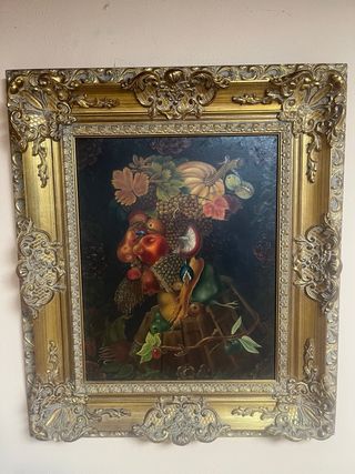 Cuadro Óleo Bodegón Barroco Marco Dorado