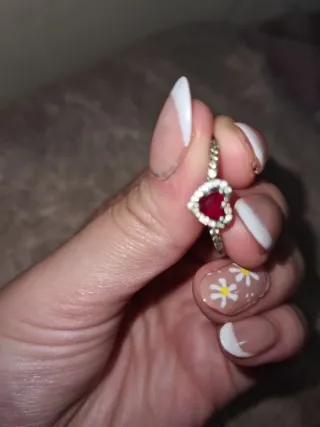 Anillo Plata 925 Corazón Rojo