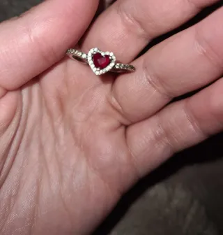Anillo Plata 925 Corazón Rojo