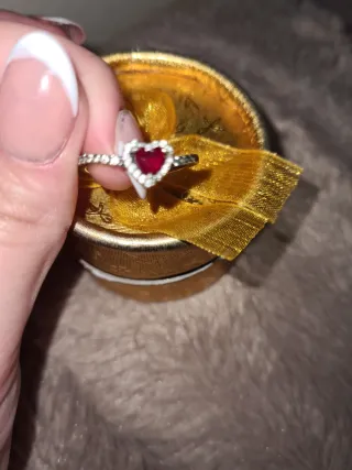 Anillo Plata 925 Corazón Rojo