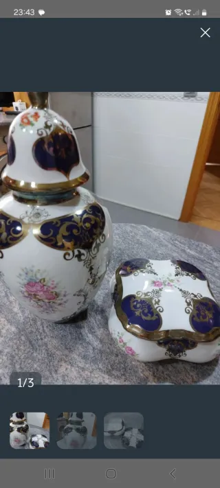Jarrón y bombonera de porcelana