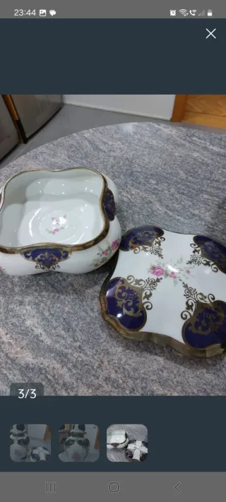 Jarrón y bombonera de porcelana