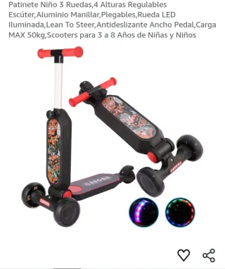 Patinete 3 Ruedas LED Niños 4 Alturas