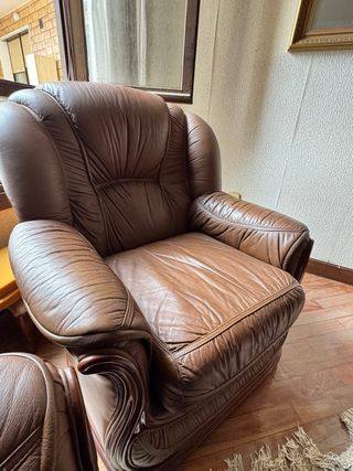 Sofá 3 plazas y sillones cuero vintage