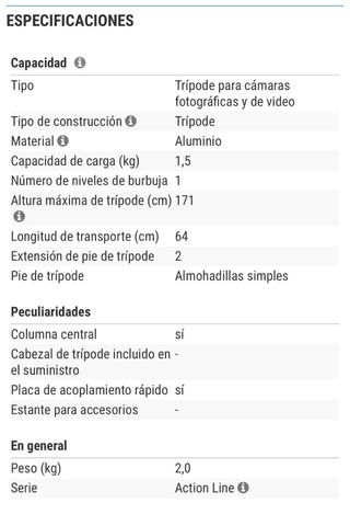 Trípode Plegable Bilora Action line top 265