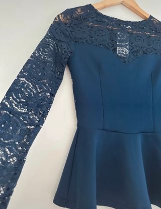 Top Blusa de encaje azul talla S