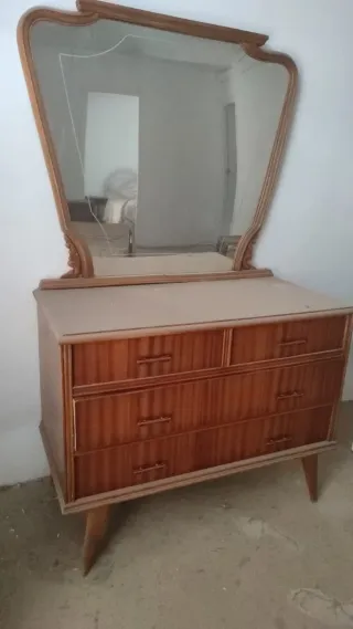 Tocador mueble espejo retro vintage de madera
