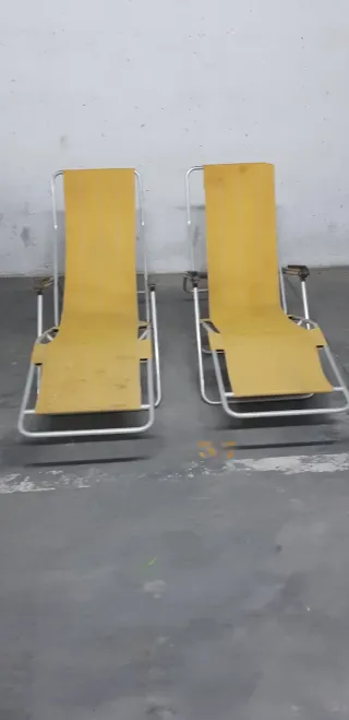 4 Tumbonas Amarillas Metal y Tela