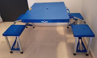 Mesa y 4 Sillas Plegables Azul
