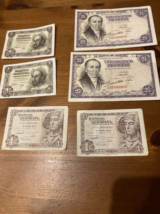 Billetes antiguos pesetas correlativos, 8 billetes