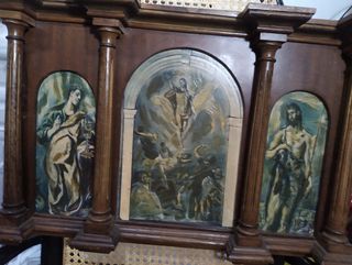 Retablo madera tallada 3 escenas pintadas