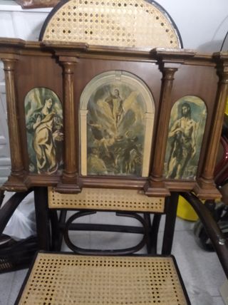 Retablo madera tallada 3 escenas pintadas