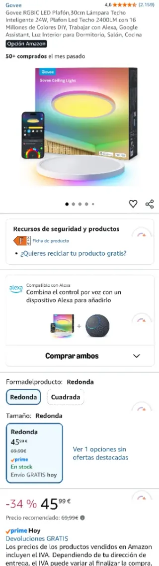 Govee RGBIC LED Plafón 30cm lámpara techo 24W