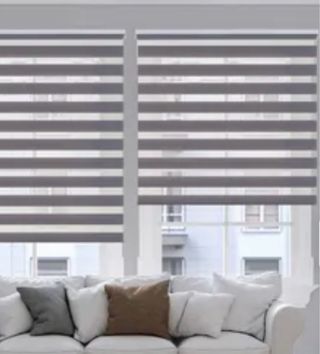 Estor gris de rayas doble tejido  Noche y día 1,40