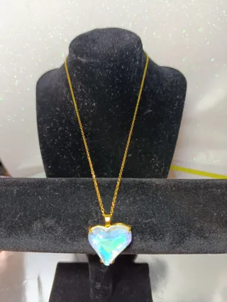 Collar Corazón Cristal Tornasol Acero Dorado