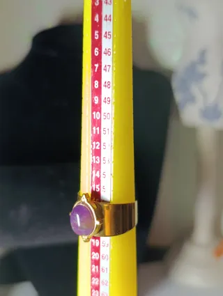 Anillo Ajustable Acero Dorado y Amatista Morada