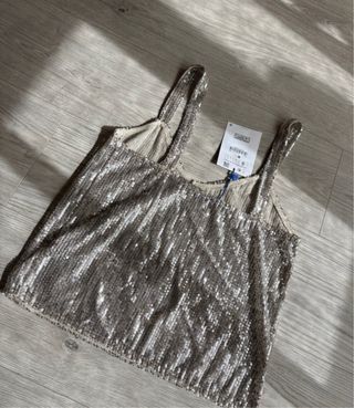 Top tirantes lentejuelas Zara plateado