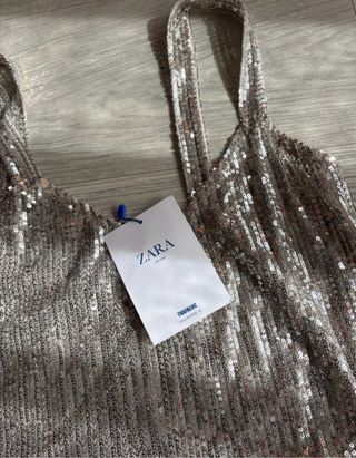 Top tirantes lentejuelas Zara plateado