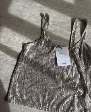 Top tirantes lentejuelas Zara plateado