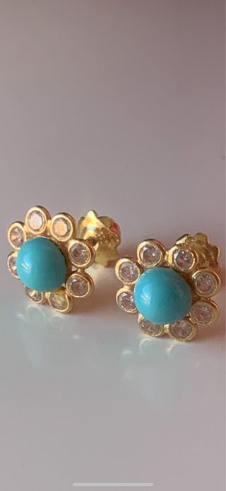 Pendientes bebé oro de ley, turquesa y circonitas
