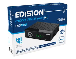 EDISION Picco T265 Pro HD Modelo 2024 Receptor Terrestre TDT & por Cable DVB\-T2/C H.265 HEVC FTA Full HD PVR, USB, HDMI, SCART, S/PDIF, Sensor IR, Soporte USB WiFi, Mando a Distancia Universal 2en1