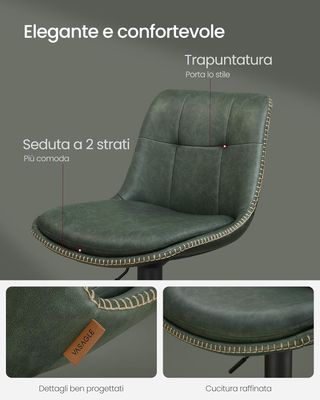 Conjunto De 2 Taburetes De Bar, Sillas De Bar Giratorias Ajustables En Altura, PU Acolchado, Sillas De Cocina Con Respaldo Y Reposapiés, Comedor, Barra, Acero, Verde Bosque LJB095C01