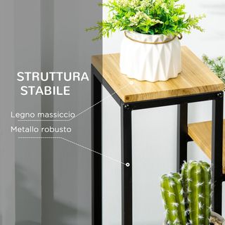 Estante para Plantas de Interior de 4 Niveles, Estante para Flores y Macetas de Metal y Madera de Abeto para Interiores y Exteriores, para Jardín, Balcón y Sala de Estar, 34X34X66Cm, Color Madera