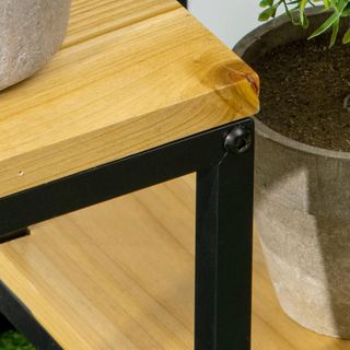 Estante para Plantas de Interior de 4 Niveles, Estante para Flores y Macetas de Metal y Madera de Abeto para Interiores y Exteriores, para Jardín, Balcón y Sala de Estar, 34X34X66Cm, Color Madera