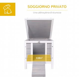 Jaula para Conejos de Madera con Techo Abierto de Asfalto, Conejera con Rampa de Acceso Antideslizante, 51X42X43Cm, Gris