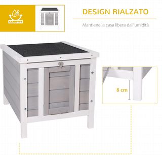 Jaula para Conejos de Madera con Techo Abierto de Asfalto, Conejera con Rampa de Acceso Antideslizante, 51X42X43Cm, Gris