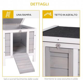 Jaula para Conejos de Madera con Techo Abierto de Asfalto, Conejera con Rampa de Acceso Antideslizante, 51X42X43Cm, Gris