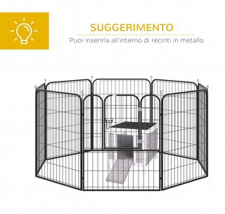 Jaula para Conejos de Madera con Techo Abierto de Asfalto, Conejera con Rampa de Acceso Antideslizante, 51X42X43Cm, Gris