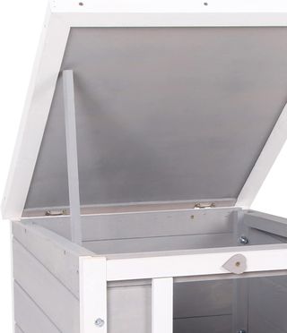 Jaula para Conejos de Madera con Techo Abierto de Asfalto, Conejera con Rampa de Acceso Antideslizante, 51X42X43Cm, Gris