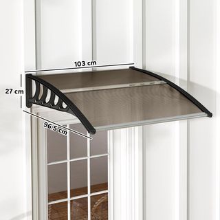 Toldo Exterior 103X96.5Cm, Toldo de Policarbonato y Aluminio para Balcón, Ventanas y Puertas, Marrón