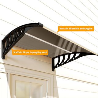 Toldo Exterior 103X96.5Cm, Toldo de Policarbonato y Aluminio para Balcón, Ventanas y Puertas, Marrón