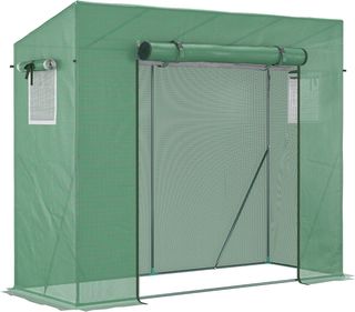 Invernadero de Jardín en PE y Acero con 4 Estacas, 2 Ventanas Laterales y Cubierta Superior Reforzada, 200X77X148-169Cm