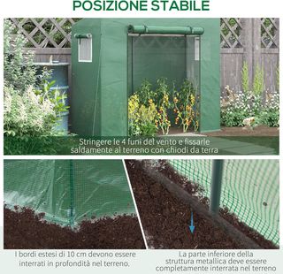 Invernadero de Jardín en PE y Acero con 4 Estacas, 2 Ventanas Laterales y Cubierta Superior Reforzada, 200X77X148-169Cm