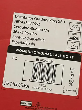 Botas de agua Hunter Negras Talla [Talla]