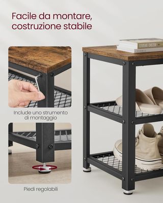 Banco Zapatero, Estante para Zapatos de 2 Niveles, Organizador de Zapatos, 73 X 30 X 45 Cm, Entrada Salón Dormitorio, Acero, Estilo Industrial, Marrón Vintage y Negro LBS73X